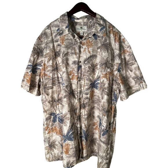 Island Shores Short Sleeve Hawaiian Button Down XXL Tropical Theme Tan Green - Picture 1 of 5